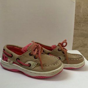 Pink and Tan Sperry Top Siders Toddler Girl sz7.5